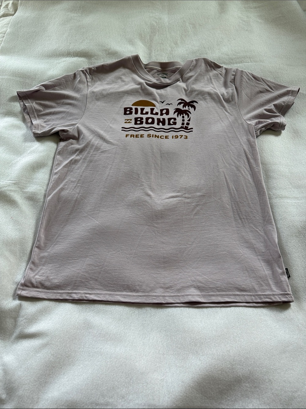 Billabong Men's Lavender Tee with Sunset Palm Graphic